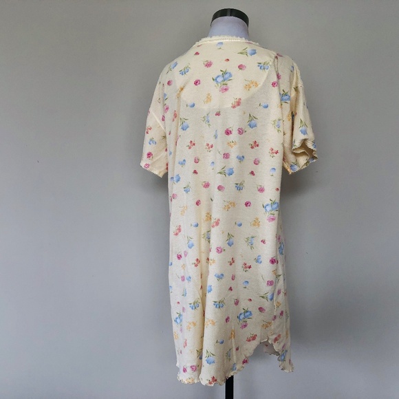Night Shirt Yellow Floral Large Pullover Short Sleeves V Neck - Picture 5 of 7